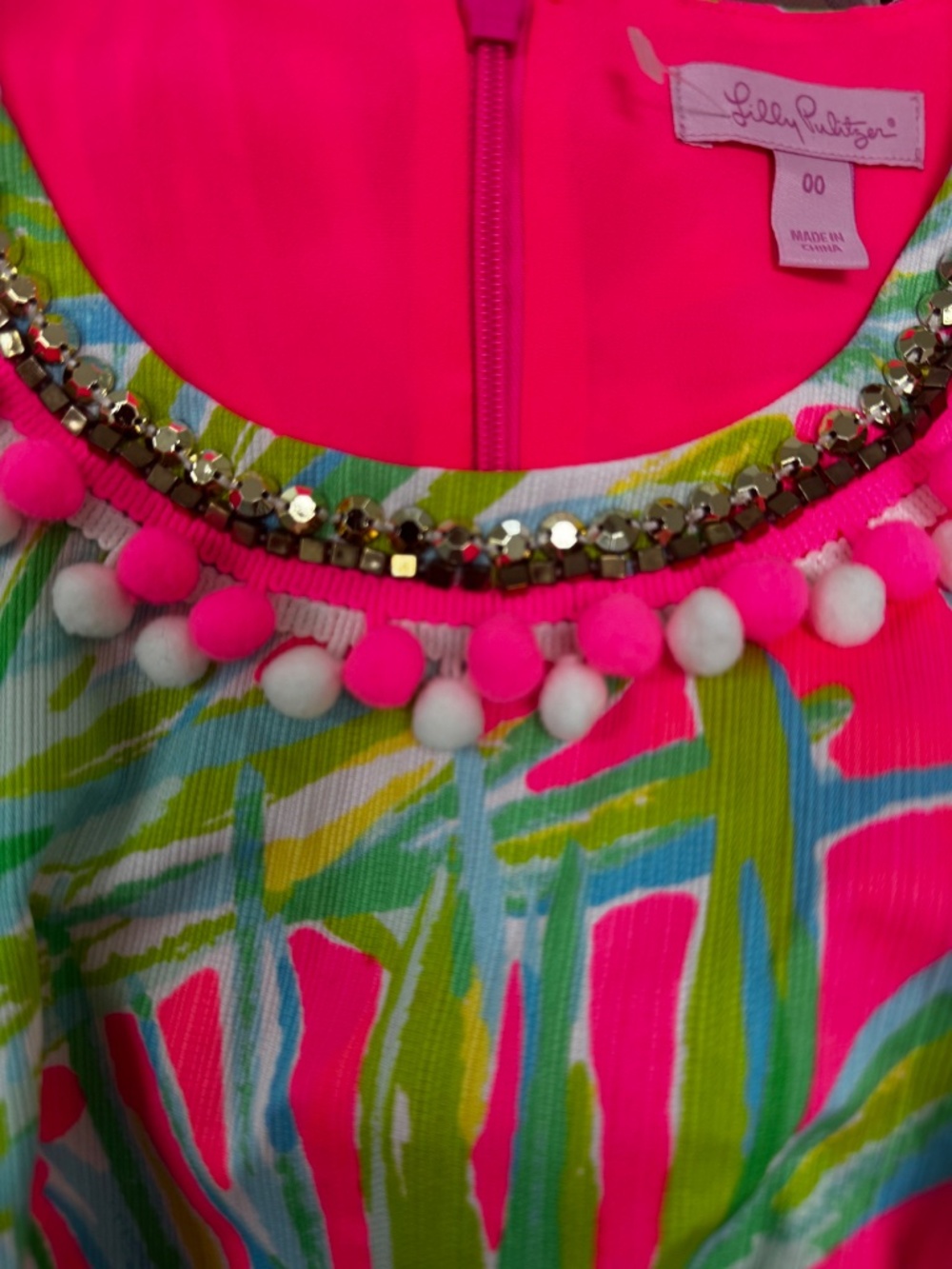 LILLY PULITZER MILA SHIFT DRESS TIKI PINK ROYAL PALM POM POM SIZE 00 - Picture 6 of 9